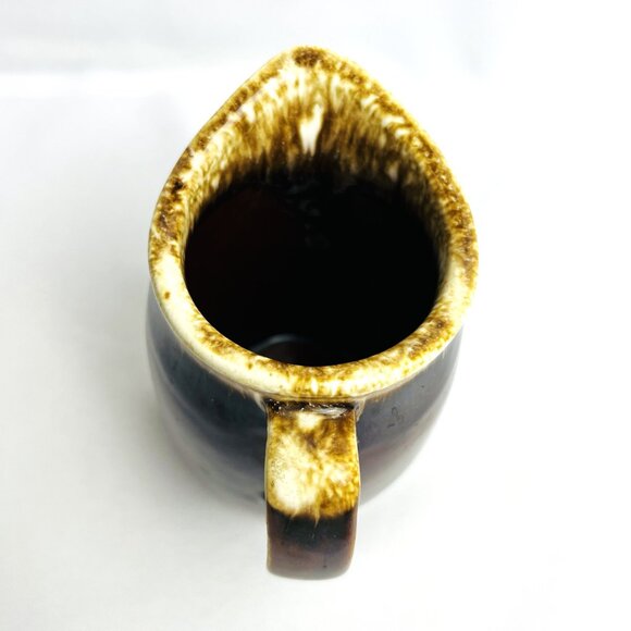 Hull Brown Drip Glaze Creamer & TWO O-Ring Mugs Vintage Farmhouse Pottery USA - Picture 8 of 12